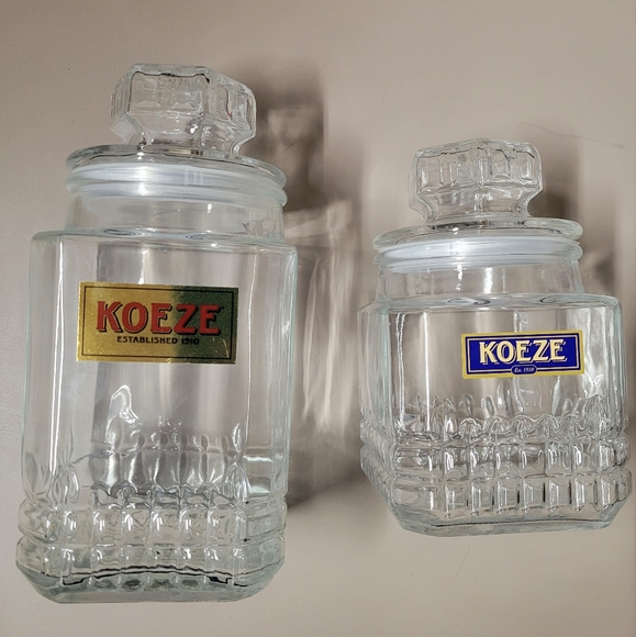 2 Vintage Koeze Glass Lidded Canister 7.5